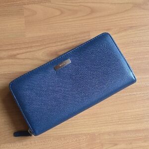 Ecco Navy Blue Zip-Around Leather Wallet